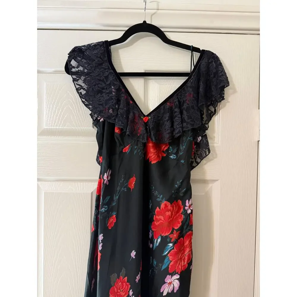 free people warm hearts midi dress black & red floral combo women size x-small